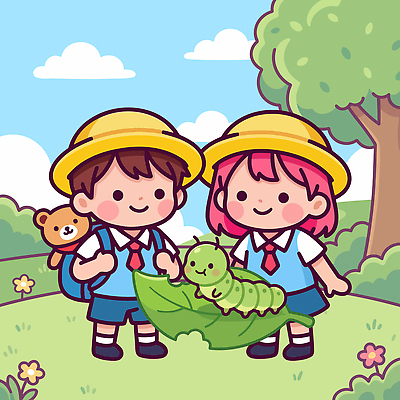 나무 동물 학생 교복 초등학생 어린이 컬러 일러스트 자연 놀이 나뭇잎 잔디 여름 친구 환경 곰인형 탐험 관찰 즐거움 애벌레 자연학습 자연관찰 국내일러스트 AI파일 식물 옷 계절 감정 인형 잎 관계 모션 사람 체험학습 벌레 생태계 파일형식 벡터