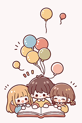 손 행복 어린이 컬러 일러스트 모션 놀이 함께함 웃음 책 세명 친구 시간 분위기 즐거움 그림 풍선 국내일러스트 AI파일 감정 컨셉 관계 표정 사람 신체부위 파일형식 벡터