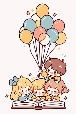 캐릭터 어린이 컬러 일러스트 모션 놀이 하늘 동화 이야기 웃음 책 친구 독서 기쁨 모임 즐거움 풍선 색종이 국내일러스트 AI파일 감정 종이 관계 표정 사람 파일형식 벡터