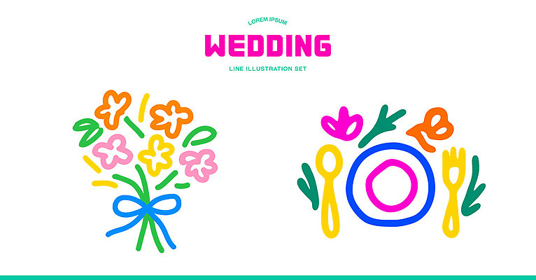 디자인 기념일 행복 컬러 꽃다발 결혼 라인일러스트 일러스트 결혼식 선물 미술 이벤트 장식 파티 식사 축하 준비 그림 손그림 국내일러스트 AI파일 꽃 감정 컨셉 문화예술 파일형식 벡터