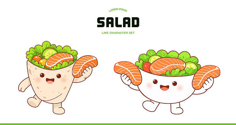 캐릭터 그릇 디자인 음식 백그라운드 다이어트 채소 일러스트 건강 그래픽 식사 샐러드 맛 저녁 즐거움 연어 점심 일러캐릭터 AI파일 식기 감정 컨셉 어류 야간 파일형식 벡터