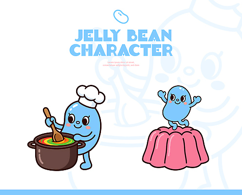 캐릭터 음식 컬러 포즈 일러스트 주방용품 디저트 요리 웃음 주방 냄비 혼합 즐거움 만들기 장면 젤리 솜씨 일러캐릭터 AI파일 젤리빈 감정 생활용품 모션 표정 솥 파일형식 벡터