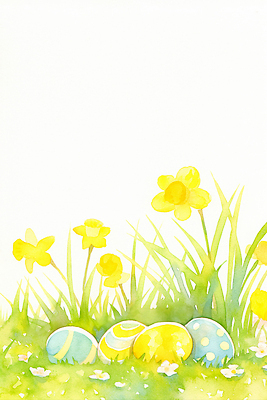 JPG 꽃 행복 여유 컬러 꽃밭 일러스트 모션 자연 생명 부활절 풍경 잔디 장식 노란색 정원 알 봄 부활절계란 수선화 국내일러스트 AI일러스트 AI콘텐츠 식물 계절 기념일 감정 계란 생태계 파일형식