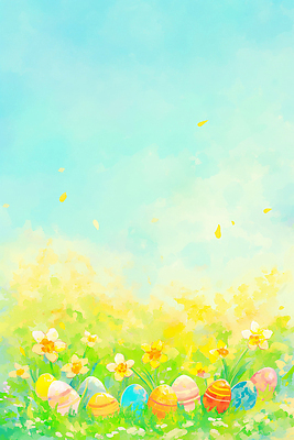 JPG 계절 기념일 꽃 분홍색 컬러 일러스트 자연 하늘 부활절 풍경 초원 야외 장식 초록색 여름 파란색 노란색 계란 축제 봄 부활절계란 화사함 수선화 국내일러스트 AI일러스트 AI콘텐츠 식물 컨셉 이벤트 알 생태계 파일형식