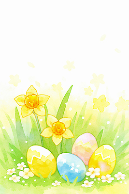 JPG 식물 꽃 감정 어린이 컬러 일러스트 자연 생명 부활절 잔디 장식 노란색 정원 알 축제 봄 색칠 기회 부활절계란 화사함 수선화 국내일러스트 AI일러스트 AI콘텐츠 계절 기념일 컨셉 사람 계란 생태계 파일형식