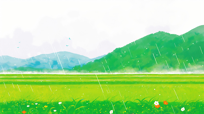 JPG 식물 꽃 일러스트 자연 하늘 날씨 산 풍경 초원 초록색 강 물방울 에코 조용 지역 흐림 곡우 국내일러스트 AI일러스트 AI콘텐츠 컬러 환경 절기 생태계 파일형식