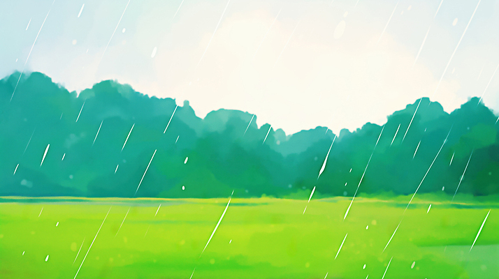 JPG 나무 농업 일러스트 자연 하늘 날씨 풍경 초원 야외 초록색 여름 대기 빗방울 곡우 수분_꽃가루 국내일러스트 AI일러스트 AI콘텐츠 식물 계절 산업 컬러 비_날씨 절기 생태계 파일형식