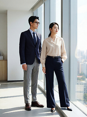 JPG 편집이미지 옷 여자 남자 유니폼 창문 직장 대화 여러명 상반신 사무실 도시 작업 전문직 의료성형뷰티 세련 편집실사 AI인물포토 AI콘텐츠 직업 다수 회사 비즈니스 말하기 사람 CG 파일형식 AI포토