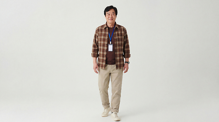 JPG 편집이미지 교육 남자 중년 신발 셔츠 바지 짧은머리 웃음 앞모습 사무실 체크무늬 의료성형뷰티 편집실사 AI인물포토 AI콘텐츠 헤어스타일 뷰포인트 상의 무늬 비즈니스 하의 표정 사람 성인 CG 파일형식 AI포토