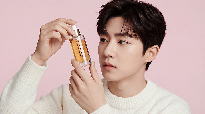 JPG 모델 편집이미지 손 시선 패션 남자 얼굴 분홍색 포즈 백그라운드 뷰티 상품 스웨터 집중 향수 의료성형뷰티 편집실사 AI인물포토 AI콘텐츠 컬러 컨셉 상의 사람 신체부위 화장품 CG 파일형식 AI포토