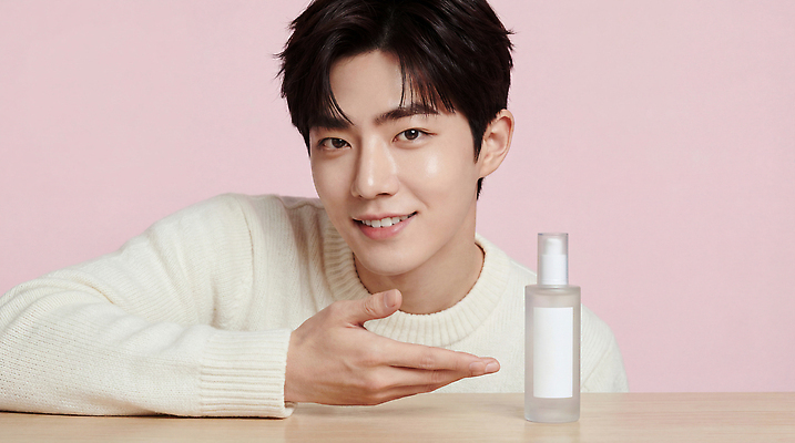 JPG 모델 편집이미지 손 남자 산업 얼굴 분홍색 백그라운드 관리 미소 웃음 뷰티 화장품 상품 스웨터 알림 피부 스킨케어 의료성형뷰티 편집실사 AI인물포토 AI콘텐츠 컬러 상의 표정 사람 신체부위 CG 파일형식 AI포토