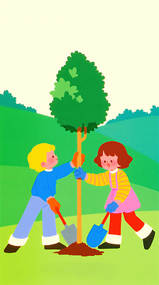 JPG 나무 어린이 일러스트 모션 자연 놀이 협력 산 초원 태양 환경 정원 흙 식목일 물주기 나무심기 심기 국내일러스트 AI일러스트 AI콘텐츠 자연요소 식물 기념일 사람 생태계 파일형식