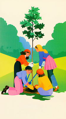 JPG 나무 식물 일러스트 모션 청소년 자연 협력 사람 야외 여름 환경 성장 도구 식목일 나무심기 심기 국내일러스트 AI일러스트 AI콘텐츠 계절 기념일 생태계 파일형식