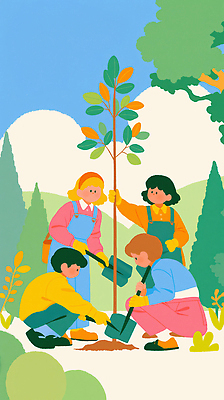 JPG 나무 식물 일러스트 모션 자연 협력 사람 이벤트 초원 초록색 환경 성장 도구 땅 식목일 나무심기 소통 심기 국내일러스트 AI일러스트 AI콘텐츠 기념일 컬러 컨셉 생태계 파일형식