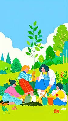 JPG 나무 식물 꽃 일러스트 가족 모션 자연 날씨 대화 사람 정원 흙 도구 식목일 나무심기 이웃 심기 국내일러스트 AI일러스트 AI콘텐츠 기념일 관계 말하기 생태계 파일형식
