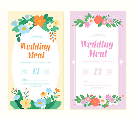 템플릿 디자인 꽃 음식 컬러 결혼 탁자 결혼식 이벤트 장식 고객 메뉴 초대장 연회 식권 이미지템플릿 AI파일 식물 가구 카드_감사 잔치 파일형식 벡터