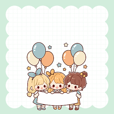 모양 기념일 행복 어린이 컬러 일러스트 소녀 장식 세명 친구 파티 축하 놀이터 어린이날 즐거움 장면 풍선 성격 카피스페이스 두드리기 동심 국내일러스트 AI파일 여자 감정 컨셉 관계 모션 놀이 사람 이벤트 공백 파일형식 벡터