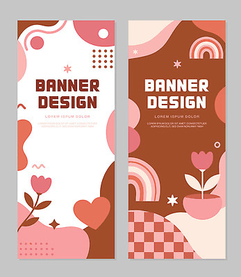 템플릿 디자인 배너 배너템플릿 꽃 예술 분홍색 컬러 백그라운드 패턴 곡선 추상 그래픽 장식 갈색 모던 기하학 AI파일 식물 선 무늬 파일형식 벡터