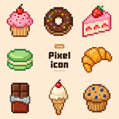 디자인 컬러 패턴 과일 일러스트 아이스크림 디저트 케이크 초콜릿 도넛 컵케이크 크루아상 머핀 마카롱 픽셀 국내일러스트 AI파일 음식 빵 무늬 파일형식 벡터