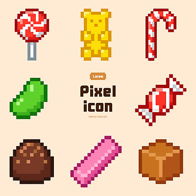 디자인 컬러 일러스트 막대사탕 사탕 그래픽 과자 초콜릿 표현 큐브 젤리 단순화된 지팡이사탕 픽셀 스타일 캐러멜 국내일러스트 AI파일 젤리빈 디저트 파일형식 벡터