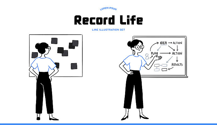 디자인 선 일러스트 모션 생명 협력 아이디어 창조 사람 일상 세트 기록 메모지 작업 결과 계획 토론 그림 국내일러스트 AI파일 컨셉 라이프 사무용품 파일형식 벡터