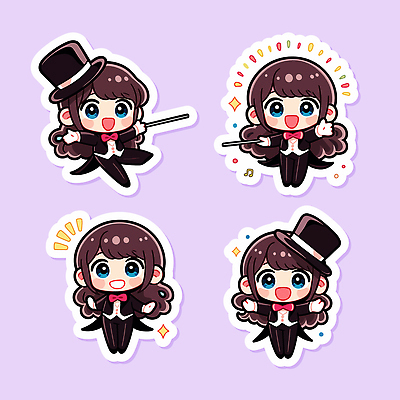 캐릭터 옷 여자 포즈 백그라운드 스티커 일러스트 노래 모션 표정 머리 귀여움 마술 마법사 마술사 춤 즐거움 이미지 봉 효과 일러캐릭터 AI파일 감정 음악 컨셉 문화예술 사람 신체부위 파일형식 벡터