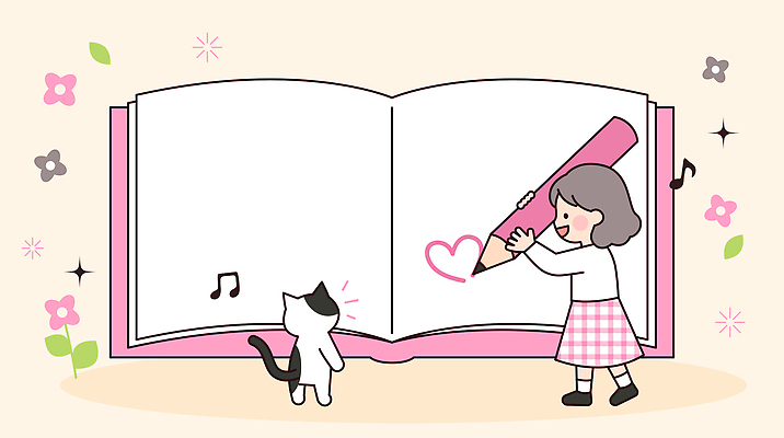 캐릭터 디자인 교육 꽃 감정 예술 음악 일러스트 모션 사랑 소녀 일상 책 연필 귀여움 고양이 그리기 그림 놀기 동반자 국내일러스트 AI파일 식물 여자 어린이 컨셉 포유류 문화예술 학용품 라이프 반려동물 필기구 파일형식 벡터