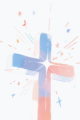 JPG 디자인 기념일 별 기독교 종교 예술 분홍색 컬러 백그라운드 십자가 크리스마스 일러스트 파란색 빛 축제 표현 점 묘사 장면 국내일러스트 AI일러스트 AI콘텐츠 자연요소 이벤트 파일형식