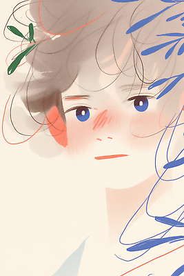 JPG 캐릭터 디자인 감정 얼굴 예술 선 컬러 백그라운드 일러스트 상상 소녀 앞모습 머리카락 표현 그림 초상화 단순화된 국내일러스트 AI일러스트 AI콘텐츠 여자 어린이 뷰포인트 신체부위 머리 파일형식