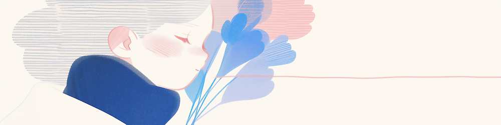 JPG 응시 꽃 감정 예술 선 컬러 하늘색 백그라운드 일러스트 소녀 공간 표현 그림 조화 단순화된 뷰티풀 국내일러스트 AI일러스트 AI콘텐츠 식물 시선 여자 어린이 파란색 파일형식