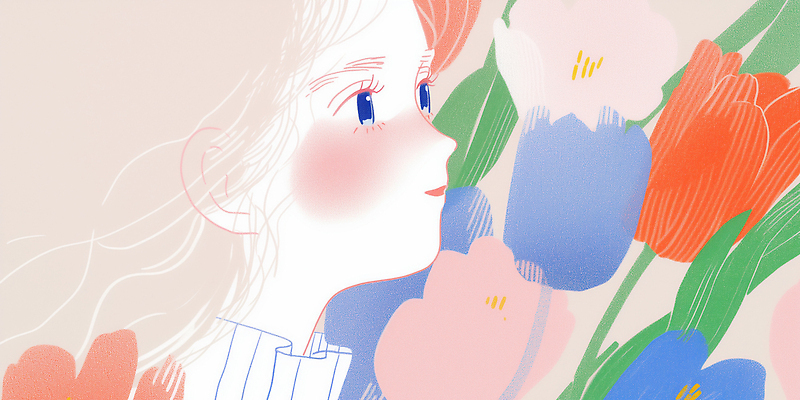 JPG 식물 응시 여자 꽃 감정 얼굴 컬러 일러스트 자연 사랑 정원 봄 튤립 체험 감각 구출 스케치 그림 향기 뷰티풀 순간 국내일러스트 AI일러스트 AI콘텐츠 시선 계절 컨셉 미술 사람 신체부위 도움 생태계 냄새 파일형식