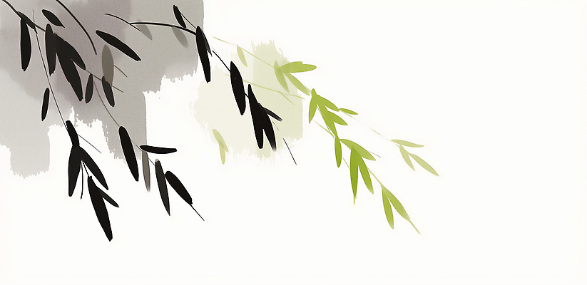 JPG 모양 식물 디자인 예술 백그라운드 잎 일러스트 자연 수채화 실내 연두색 검은색 흐름 배열 대나무 그림 한국화 단순화된 국내일러스트 AI일러스트 AI콘텐츠 나무 컬러 컨셉 내부 초록색 동양화 생태계 파일형식