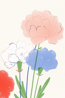 JPG 모양 식물 계절 꽃잎 꽃 줄기 분홍색 컬러 백그라운드 일러스트 자연 생명 파란색 정원 원근감 흰색 카네이션 조화 뷰티풀 반려식물 국내일러스트 AI일러스트 AI콘텐츠 뷰포인트 생태계 파일형식