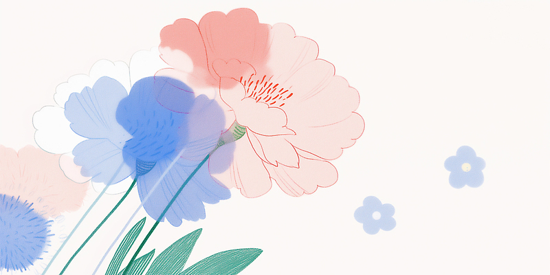 JPG 식물 디자인 꽃 감정 예술 분홍색 컬러 백그라운드 일러스트 자연 그래픽 파란색 노란색 카네이션 즐거움 조화 뷰티풀 소프트 미니멀 국내일러스트 AI일러스트 AI콘텐츠 생태계 파일형식