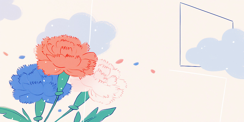 JPG 모양 식물 디자인 꽃 컬러 백그라운드 일러스트 자연 생명 미술 장식 빨간색 여름 파란색 흰색 카네이션 그림 대칭 국내일러스트 AI일러스트 AI콘텐츠 계절 문화예술 생태계 파일형식