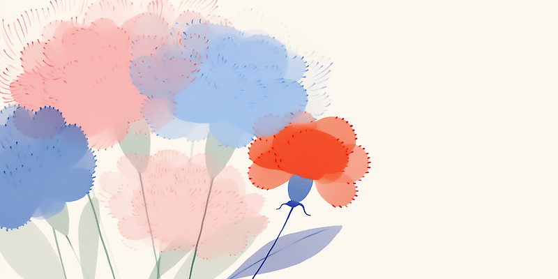 JPG 디자인 꽃 행복 감정 예술 분홍색 컬러 백그라운드 일러스트 자연 창조 그래픽 장식 빨간색 파란색 분위기 카네이션 화사함 뷰티풀 소프트 국내일러스트 AI일러스트 AI콘텐츠 식물 컨셉 생태계 파일형식