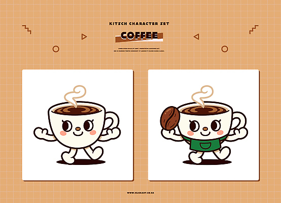 캐릭터 디자인 커피 음료 컬러 일러스트 모션 그래픽 컵 세트 귀여움 원두 표현 수증기 오브젝트 일러캐릭터 AI파일 식기 컨셉 파일형식 벡터