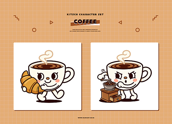 캐릭터 디자인 문화 커피 음료 일러스트 아침 디저트 요리 달리기 식사 카페 마시기 맛 크루아상 먹기 즐거움 그림 일러캐릭터 AI파일 주간 감정 음식 빵 컨셉 모션 상점 파일형식 벡터