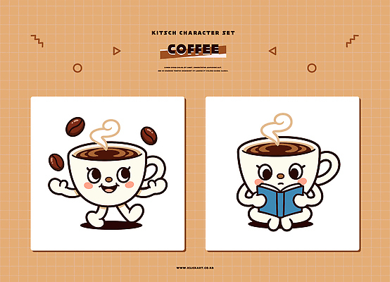 캐릭터 디자인 문화 커피 음료 컬러 포즈 일러스트 모션 웃음 장식 책 컵 세트 귀여움 카페 원두 표현 즐거움 일러캐릭터 AI파일 식기 감정 컨셉 표정 상점 파일형식 벡터