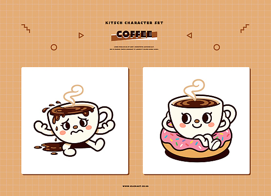 동물 캐릭터 디자인 커피 음료 음식 일러스트 디저트 취미 컵 도넛 맛 그림 만들기 키치 일러캐릭터 AI파일 식기 컨셉 모션 파일형식 벡터