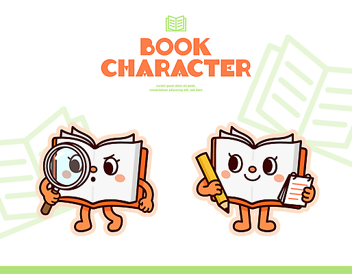 캐릭터 디자인 교육 상징 컬러 일러스트 돋보기 아이디어 실험 사람 그래픽 책 연필 표현 메모지 쓰는 읽기 이미지 창의력 일러캐릭터 AI파일 컨셉 모션 학용품 필기구 사무용품 파일형식 벡터