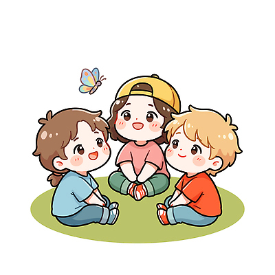 응시 어린이 컬러 나비 일러스트 자연 놀이 대화 웃음 앉기 잔디 여름 친구 소풍 모임 만남 어린이날 즐거움 놀기 오후 동심 국내일러스트 AI파일 식물 시선 계절 기념일 감정 곤충 컨셉 관계 모션 표정 말하기 사람 야외활동 생태계 파일형식 벡터