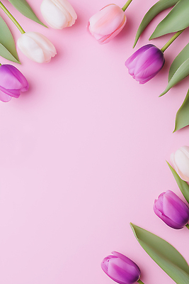 JPG 식물 편집이미지 디자인 꽃 분홍색 컬러 백그라운드 잎 자연 장식 보라색 봄 튤립 흰색 배열 그림 편집실사 AI포토 AI콘텐츠 계절 CG 생태계 파일형식