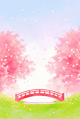 JPG 나무 꽃 분홍색 일러스트 자연 하늘 거리 풍경 잔디 초원 빨간색 파란색 햇빛 봄 산책로 벚꽃 조경 동산 꽃비 국내일러스트 AI일러스트 AI콘텐츠 식물 계절 길 컬러 태양 생태계 파일형식