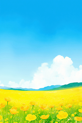 JPG 계절 꽃 하늘색 꽃밭 일러스트 자연 하늘 산 풍경 일상 파란색 햇빛 노란색 봄 목초지 물질 뷰티풀 국내일러스트 AI일러스트 AI콘텐츠 식물 컬러 라이프 태양 목장 생태계 파일형식 초원_자연