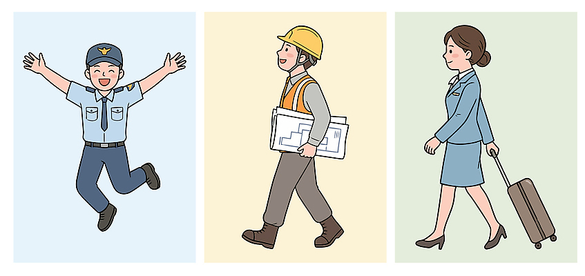 직업 여자 남자 건축 안경 이동 유니폼 일러스트 비즈니스 모션 아침 공사 사람 사무실 기쁨 설계도 작업 경찰 승무원 오후 외모 국내일러스트 AI파일 주간 잡화 옷 감정 컨셉 건설업 파일형식 벡터