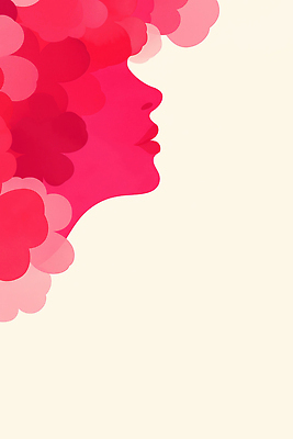 JPG 모양 디자인 여자 꽃 얼굴 예술 분홍색 백그라운드 일러스트 자연 추상 빨간색 표현 크기 그림 조화 색감 세계여성의날 창작 스타일 국내일러스트 AI일러스트 AI콘텐츠 식물 기념일 컬러 무늬 사람 신체부위 생태계 파일형식