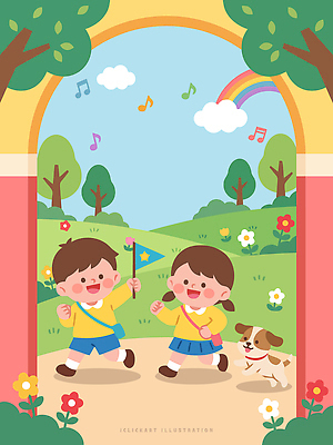 나무 캐릭터 공원 꽃 어린이 무지개 일러스트 우산 노래 모션 자연 놀이 빨간색 파란색 달리기 노란색 산책 유치원 유치원생 깃발 강아지 유치원생라이프 국내일러스트 AI파일 자연요소 식물 라이프스타일 공공시설 교육 음악 컬러 휴식 사람 반려동물 개 생태계 파일형식 벡터