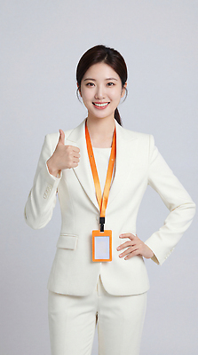 JPG 편집이미지 포즈 모션 웃음 사람 정장 사무실 주황색 엄지손가락 작업 비즈니스우먼 분위기 배지 의료성형뷰티 편집실사 AI인물포토 AI콘텐츠 옷 여자 컬러 컨셉 비즈니스 손가락 표정 직장인 CG 파일형식 AI포토