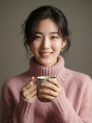 JPG 편집이미지 손 여자 얼굴 커피 음료 분홍색 백그라운드 겨울 따뜻함 미소 일상 컵 분위기 스웨터 의료성형뷰티 편집실사 AI인물포토 AI콘텐츠 식기 계절 컬러 컨셉 상의 표정 사람 라이프 신체부위 CG 파일형식 AI포토